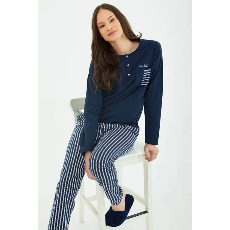 Pierre Cardin 8408 Striped Lacivert Kadin Uzun Kol Pijama Takim Pv392752785